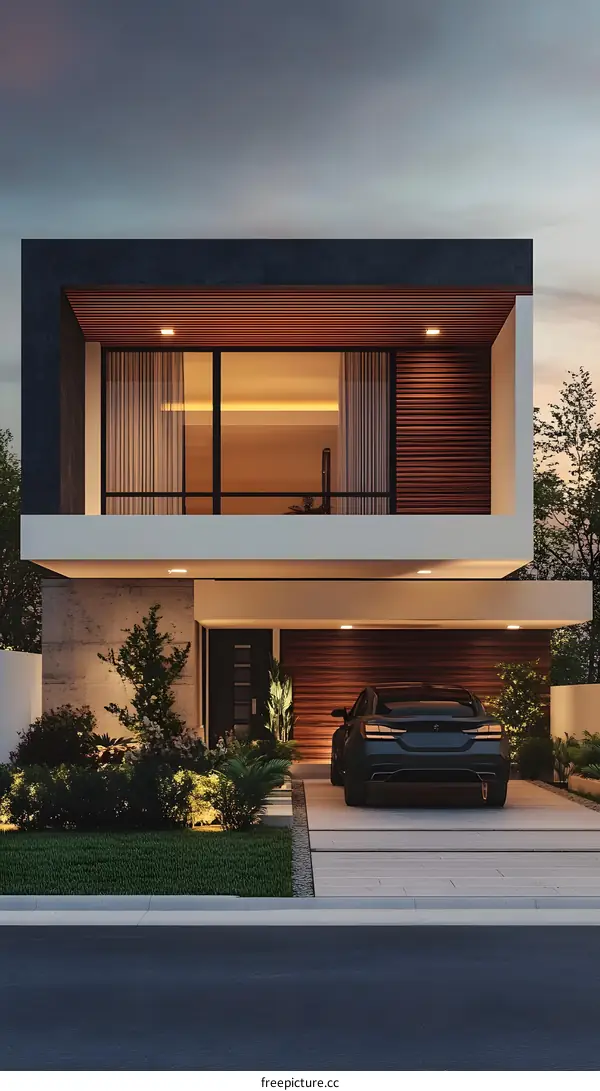 Modern Two Story House with Wooden Accents