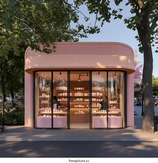 Pink Minimalist Shop Front Design Illustration
