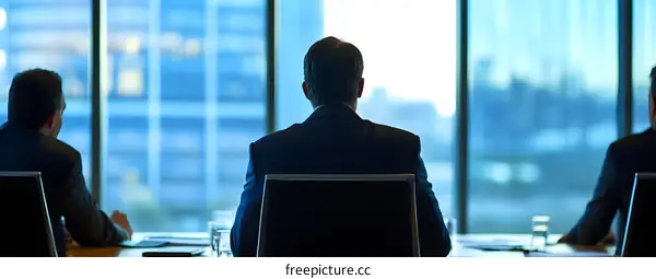 Businessmen Sitting in Meeting Room Looking Out Window