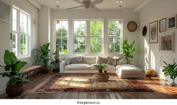 Modern Scandinavian Living Room With Plants