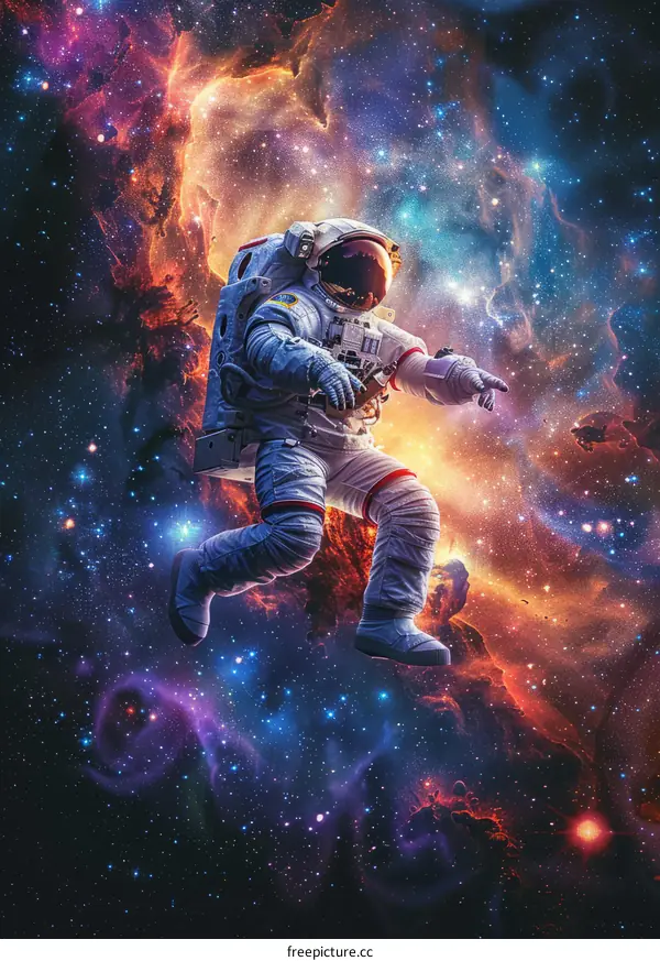 Astronaut in a spacesuit floating in the vastness of space