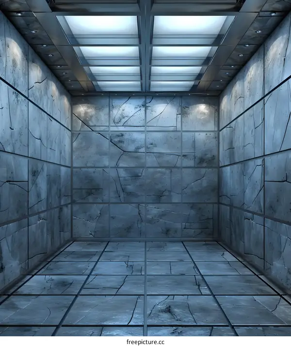 Empty Room with Grey Tiles and Ceiling Lights