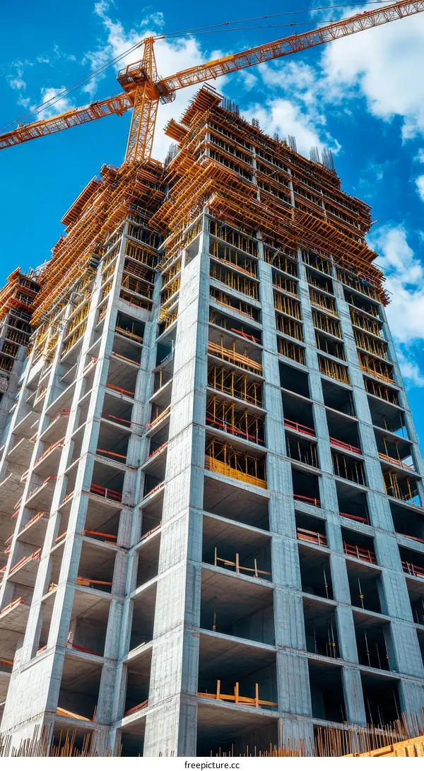 Under Construction Skyscraper against a Blue Sky
