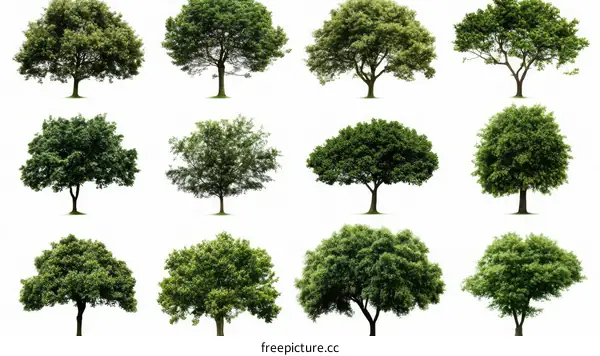 Collection of Isolated Trees on a White Background