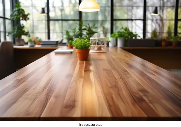 conference table in a modern office with large windows