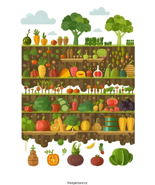 Garden Illustration with Colorful Vegetables