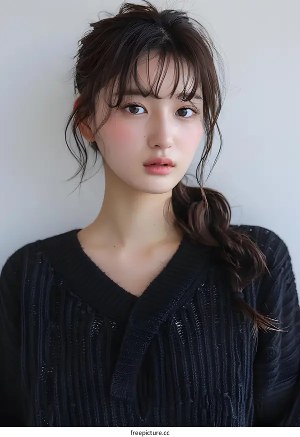 portrait of a young asian woman with long brown hair