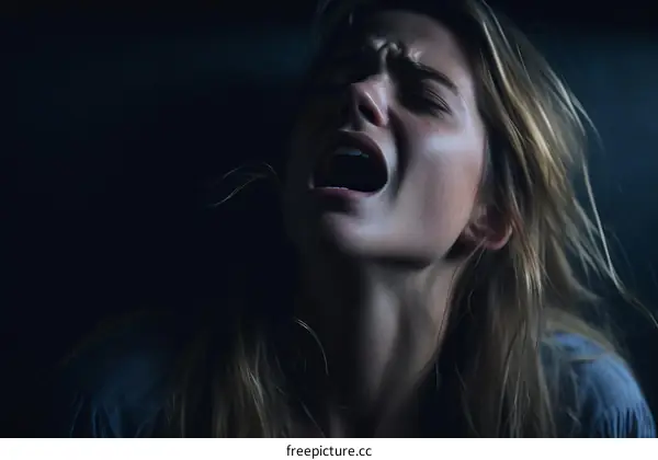 A woman screaming in fear