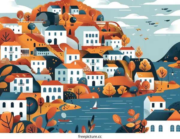 Autumn Village by the Sea