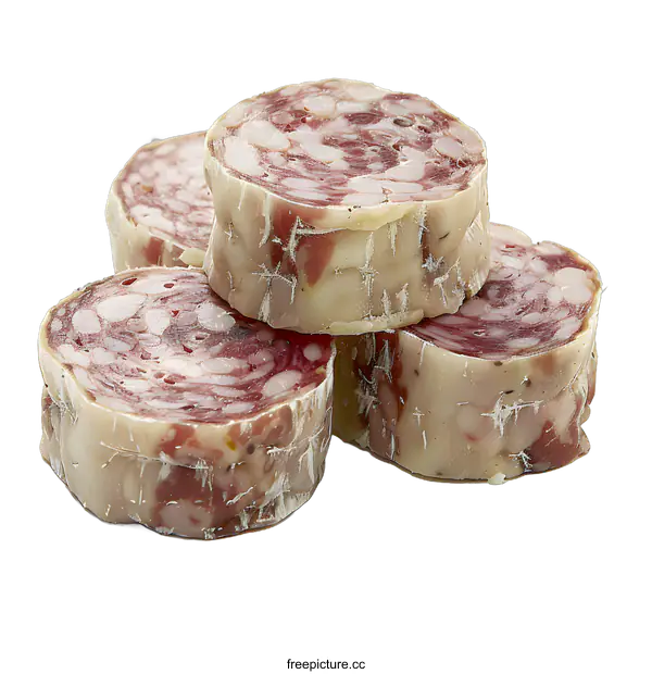 [Transparent Background PNG]Sliced salami on a white background