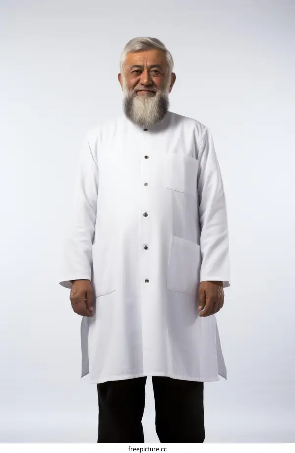 Portrait of a Uyghur man in traditional Uyghur clothing