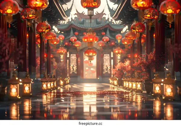 Chinese New Year decorations in traditional Chinese architecture
