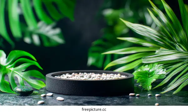 Elegant Tropical Plant Display with Pebbles