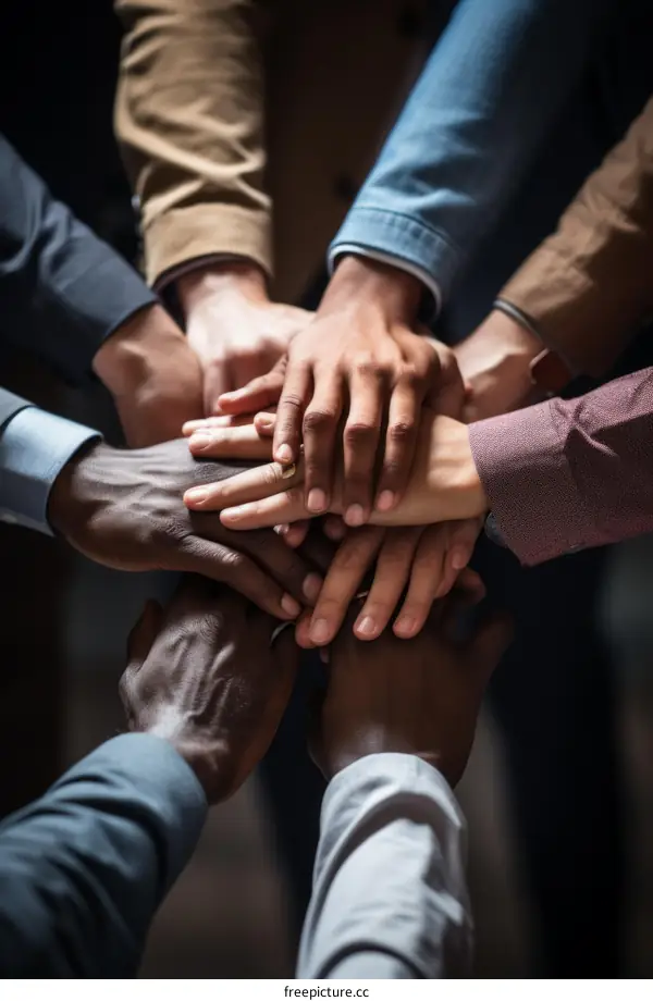 Business people of different ethnicities joining hands together