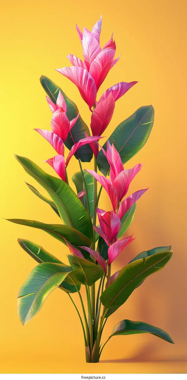 Vibrant Tropical Flower Arrangement Against a Bold Background