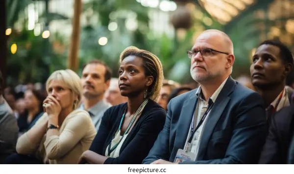 A group of people are sitting in a room listening to a presentation