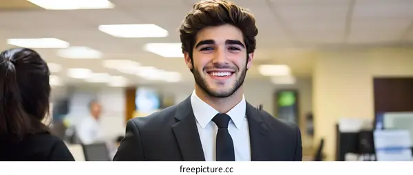 Smiling Businessman in Office Setting