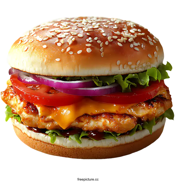 [Transparent Background PNG]Delicious Chicken Burger with Fresh Vegetables