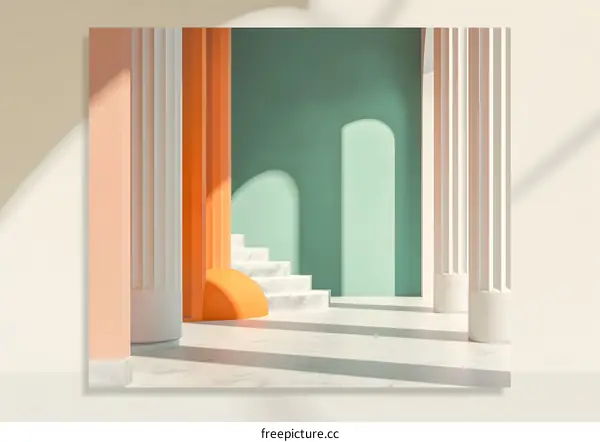 Minimalist Interior Design with White Pillars and Stairs