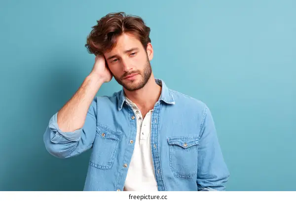 Portrait of a Man in a Light Blue Denim Shirt