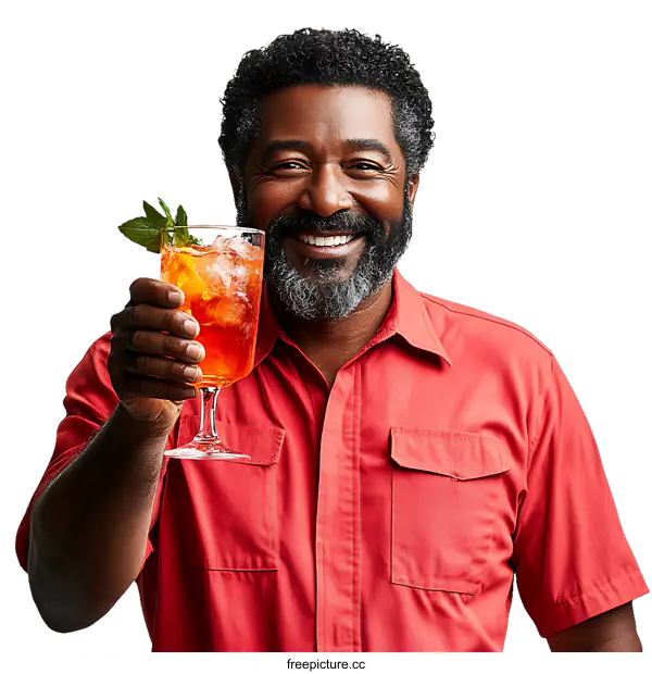 [Transparent Background PNG]African American Man Enjoying a Refreshing Cocktail