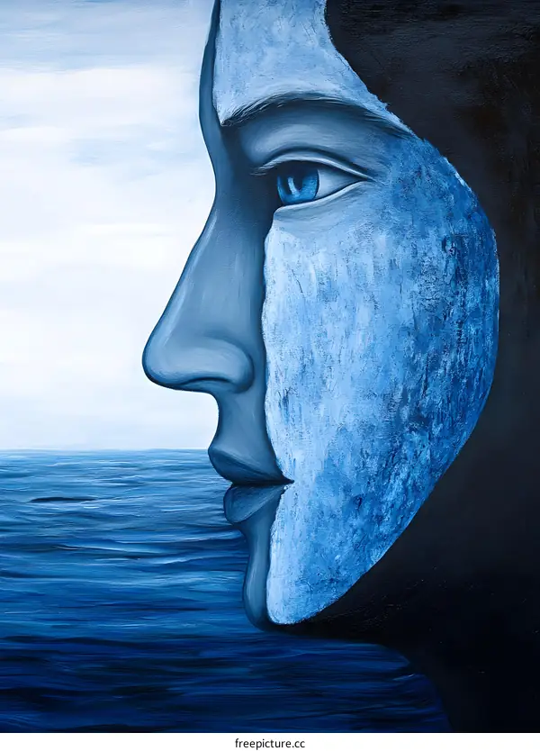 Abstract Portrait of Woman with Ocean Background