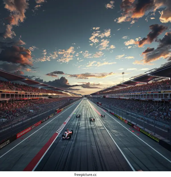 Formula One cars racing on a track