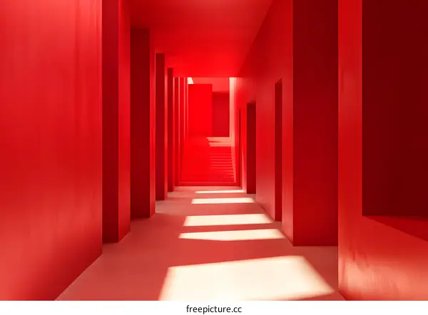 Red Corridor Interior Design Minimalist Architecture