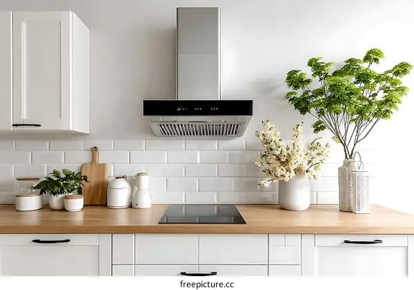 Modern White Kitchen Decor with Plants and Flowers