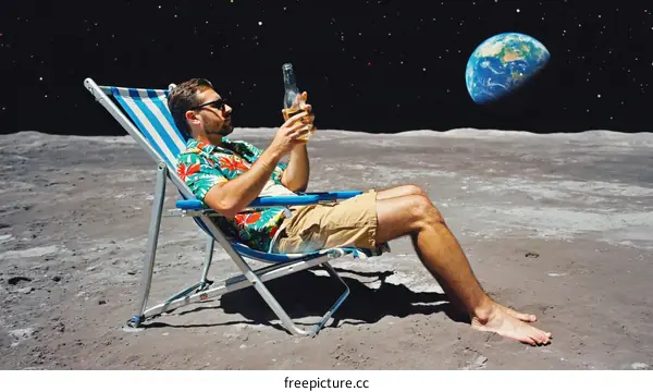 Relaxing on the Moon with Earth in the Background