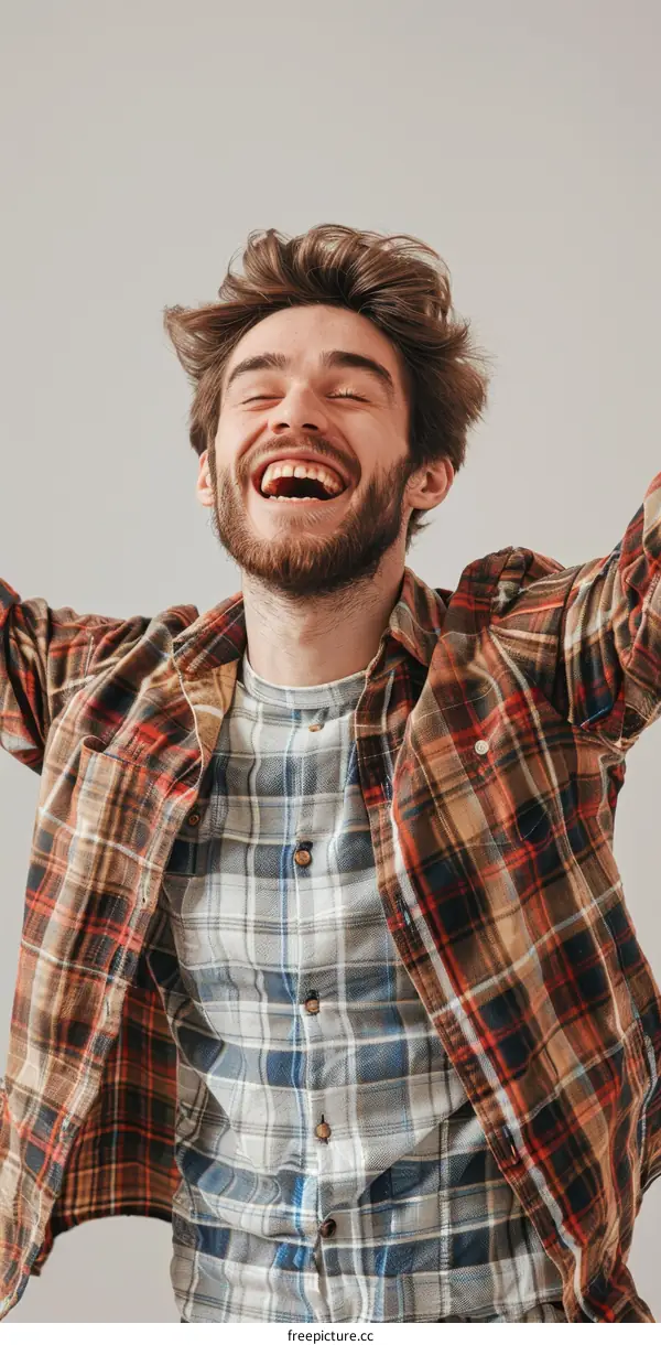 Happy Man in Plaid Shirt Portrait