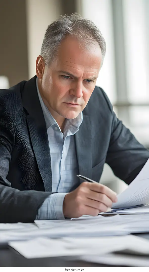 Businessman Working at a Desk with Papers
