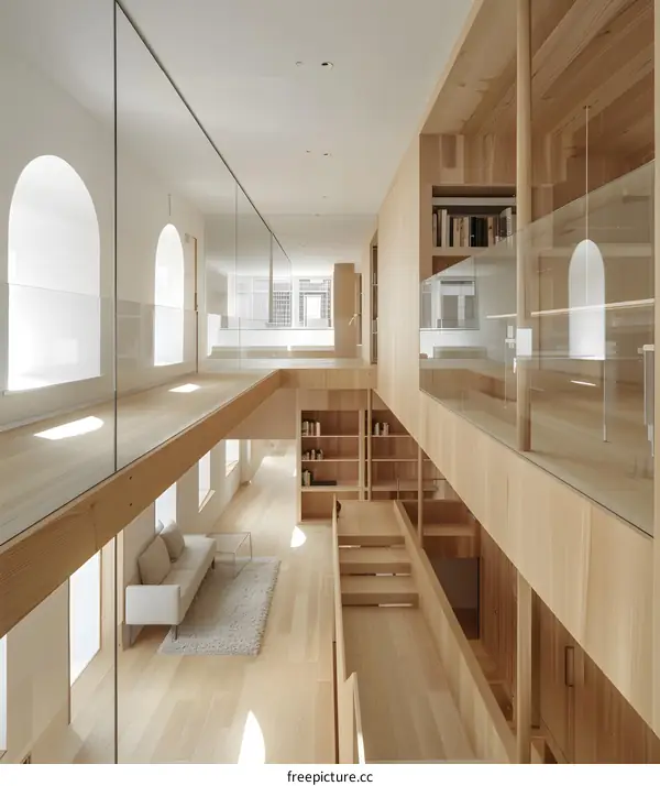 Modern Interior Design with Wooden Walls and Glass Railing