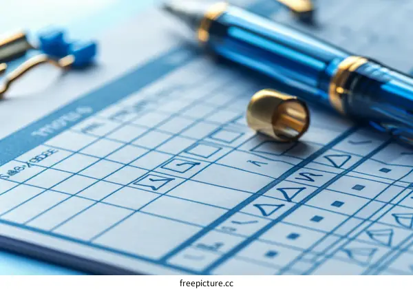 Blue pen on top of a score sheet