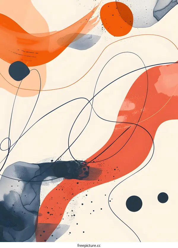 Abstract Art with Orange and Blue Shapes and Lines
