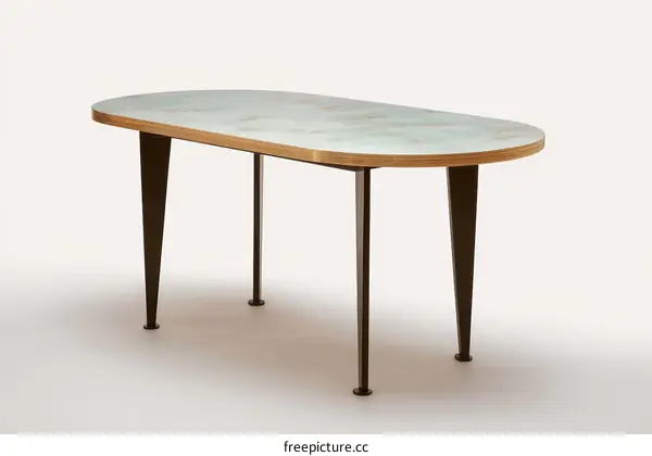 Modern Oval Table with Light Teal Marble Design