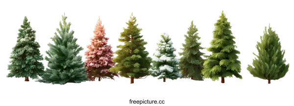 [Transparent Background PNG]Row of Christmas Trees with Different Colors