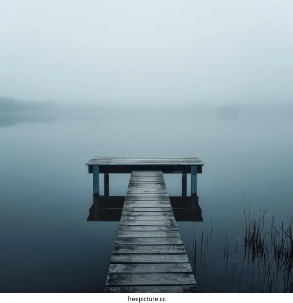Solitary Dock on Misty Lake