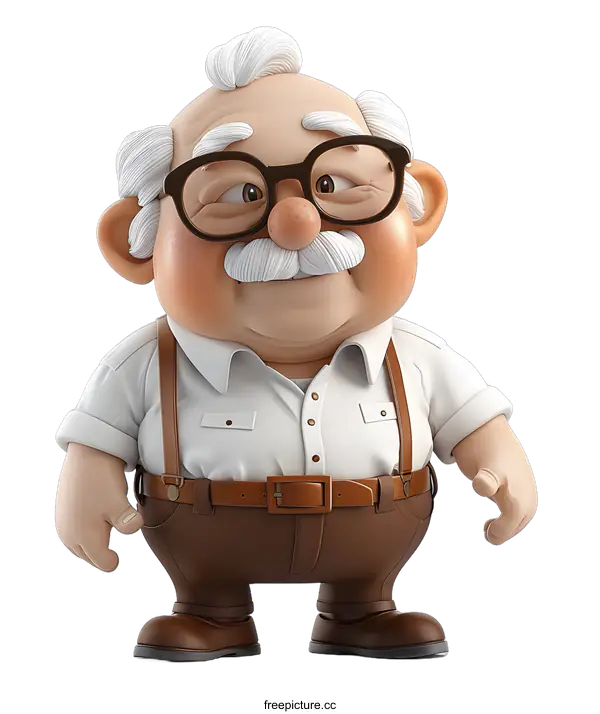 [Transparent Background PNG]Smiling Cartoon Elderly Man with White Hair and Glasses