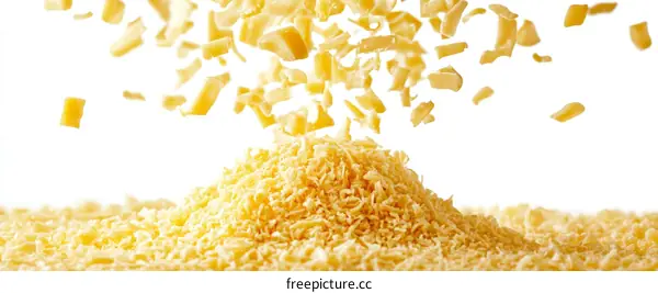 Cheese Shreds Falling in Motion