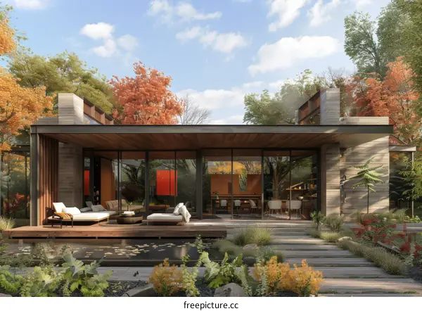 Modern House Exterior Design with Deck and Garden