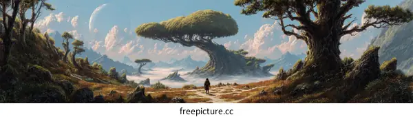 Fantasy Landscape with Giant Trees and a Path