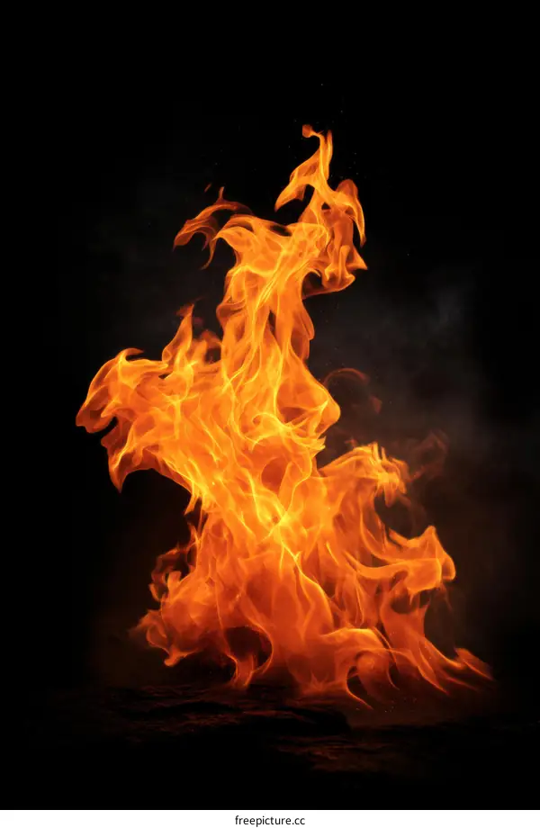 Fierce Flames Against Black Background