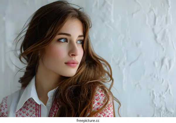 portrait of a beautiful young woman with long brown hair