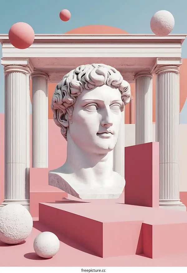 Abstract Minimalist Sculpture of Head With Pink Background