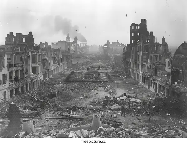 Post-war scene in a devastated city