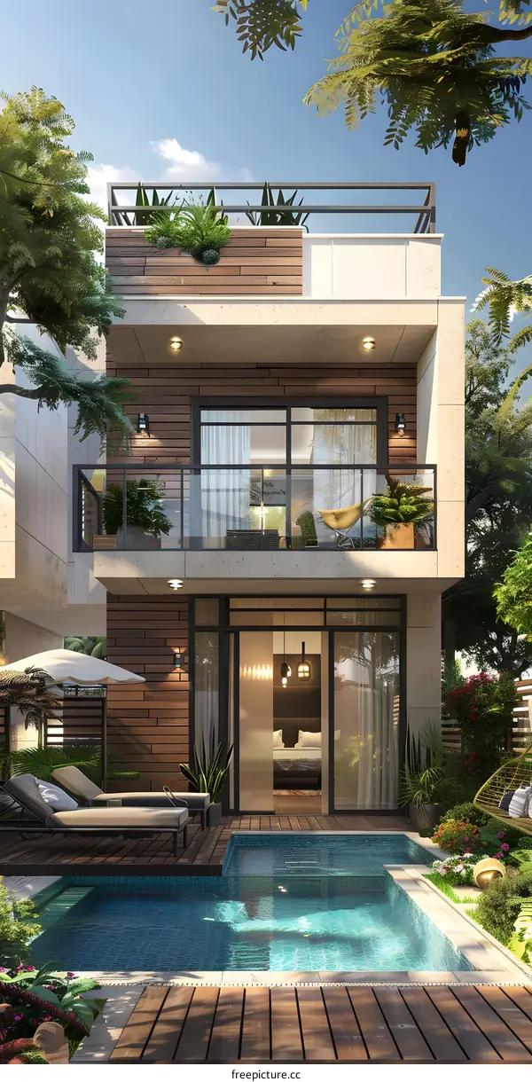 A modern villa with a pool