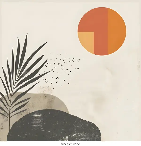 Abstract Minimalist Art Print With Palm Leaf And Geometric Sun