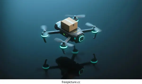 A Drone Carrying a Package in Flight