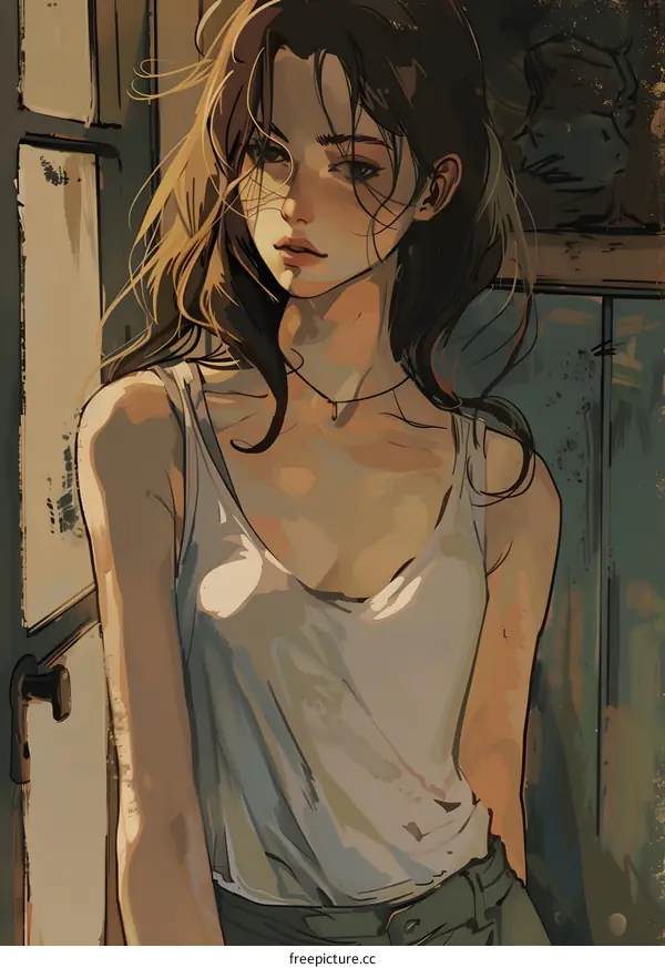 Portrait of a Woman in a White Tank Top